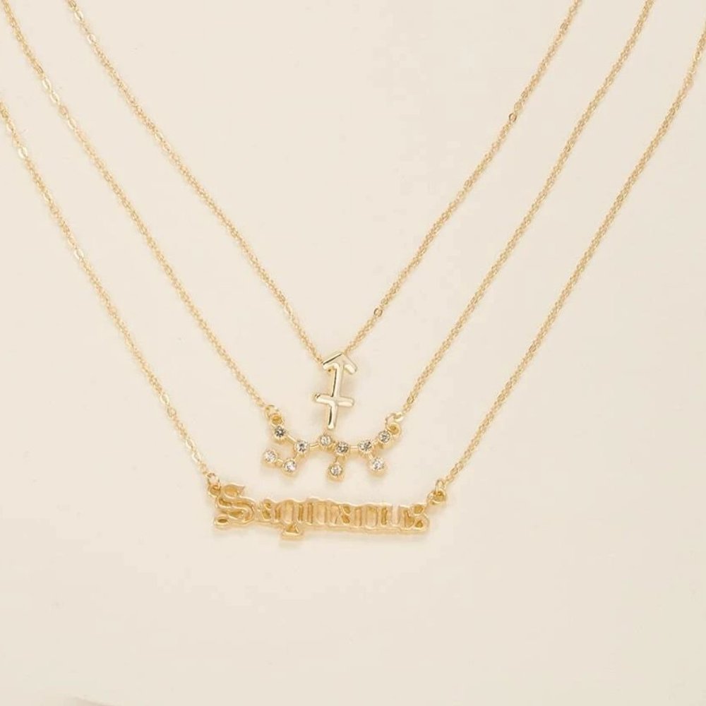 3pc Sagittarius Zodiac Golden Necklace - Picture 3 of 3